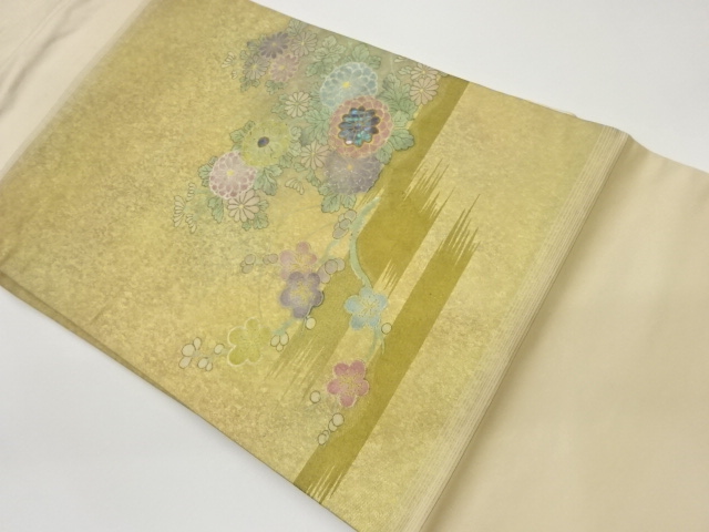 引箔金彩螺鈿菊梅模様名古屋帯